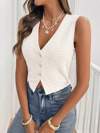 Moterų megztinis-vestas su kardigano stiliumi, vienalytiškas megztas audinys, poliesterio 95%+, iki 30% spandekso, kasdienis stilius, trumpas ilgis