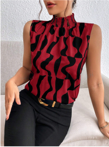 Krekls bez piedurknēm ar dzīvnieku rakstu, pusaugsta apkakle, brīva piegriezums, poliestera ar elastānu