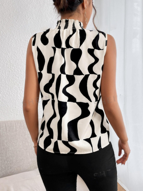 Krekls bez piedurknēm ar dzīvnieku rakstu, pusaugsta apkakle, brīva piegriezums, poliestera ar elastānu