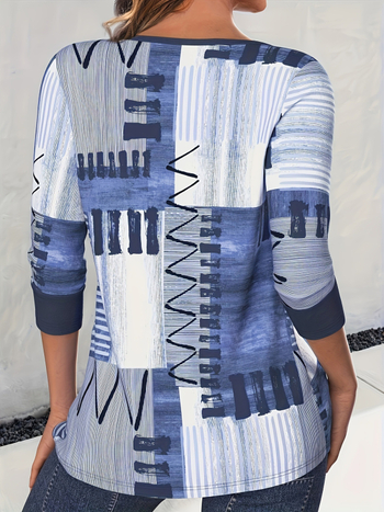 Тениска с дълги ръкави, кръгло деколте, дигитален печат, геометричен принт, полиестер над 95%