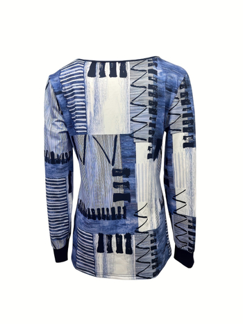 Тениска с дълги ръкави, кръгло деколте, дигитален печат, геометричен принт, полиестер над 95%