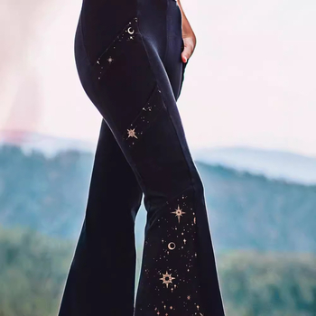 Moteriškos vasaros tiesios kelnės su spauda, Milk Silk audinys, 90–95% poliesteris, elastinis liemuo