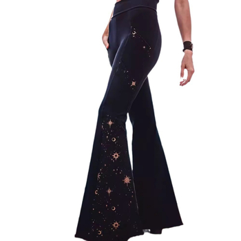 Moteriškos vasaros tiesios kelnės su spauda, Milk Silk audinys, 90–95% poliesteris, elastinis liemuo