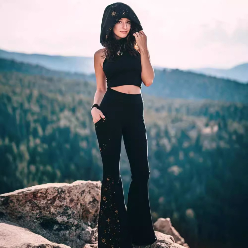 Moteriškos vasaros tiesios kelnės su spauda, Milk Silk audinys, 90–95% poliesteris, elastinis liemuo