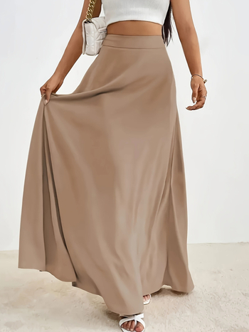 Ilgas sijonas moterims su aukštu juosmeniu – poliesteris, mikroelastinis, vientisa spalva, Žiema 2024