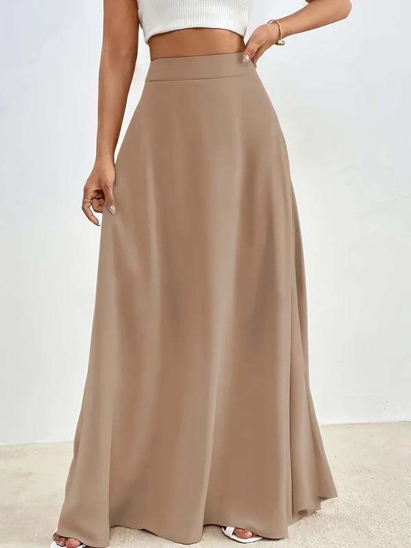 Ilgas sijonas moterims su aukštu juosmeniu – poliesteris, mikroelastinis, vientisa spalva, Žiema 2024