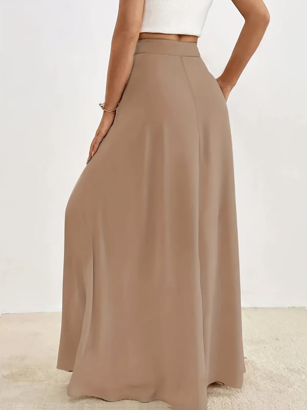 Ilgas sijonas moterims su aukštu juosmeniu – poliesteris, mikroelastinis, vientisa spalva, Žiema 2024