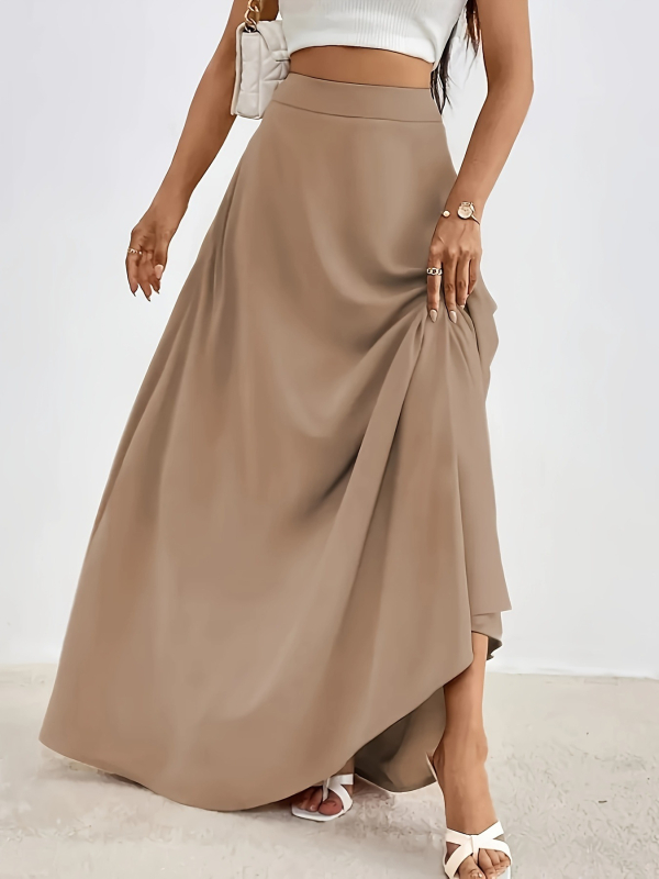 Ilgas sijonas moterims su aukštu juosmeniu – poliesteris, mikroelastinis, vientisa spalva, Žiema 2024