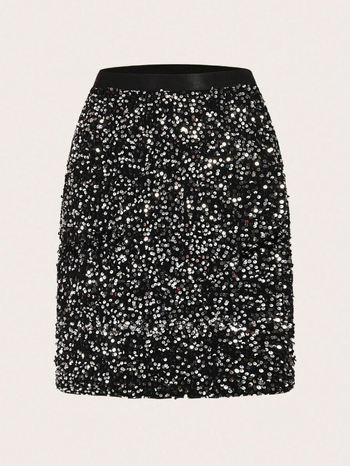 Φούστα Α-γραμμής με παγιέτες και χάντρες, ψηλή μέση, κοντή γραμμή, πολυεστέρας 95%+, χωρίς σιδέρωμα