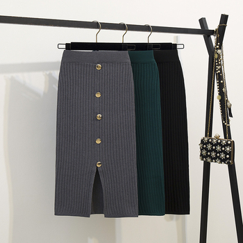 Moteriška megzta midi sijona su klubų dengiančiu siluetu, vienalytė spalva, flocking tekstūra, viskozės pluoštas, mikroelastingumas