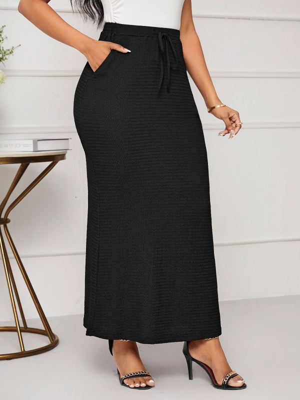 Undinės silueto midi sijonas – aukštas liemuo, 95% poliesteris, suaugusioms moterims, ruduo 2024