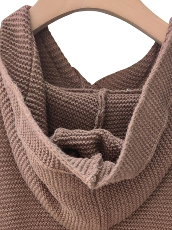 Moteriškas gobtuvės kardiganas, laisvas kirpimas, ilgos rankovės, vidutinio ilgio, užsegamas dviem sagomis, poliesterio audinys