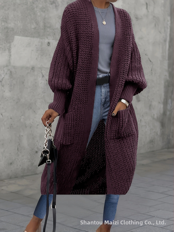 Ilgas megztinis kardiganas moterims (Poliesteris; 95%+ turinys; laisva forma; ilgos rankovės; pusiau atidaryta apykaklė)