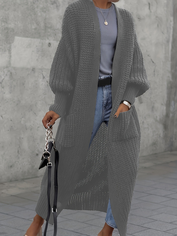 Ilgas megztinis kardiganas moterims (Poliesteris; 95%+ turinys; laisva forma; ilgos rankovės; pusiau atidaryta apykaklė)