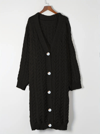 Moteriškas ilgas kardiganas su ilgomis rankovėmis, laisvas kirpimas, ilgesnis ilgis, poliesteris, medžiagos sudėtis 95%+