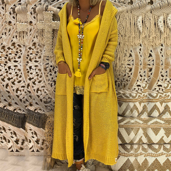 Női pamut kötött kapucnis kardigán, lazán szabott, hosszú ujjú, egyszínű