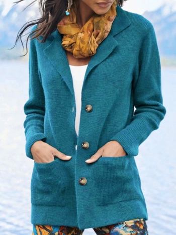 Moterų megztinis kardiganas, ilgos rankovės, atvira kaklo linija, vidutinio ilgio, laisvas kirpimas, poliesterio audinys