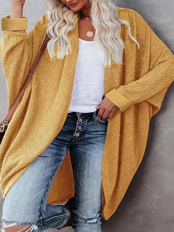 Poliesterio megztinis kardiganas, ilgomis rankovėmis, atvira apykaklė, laisvas kirpimas, ilgis 80–100 cm