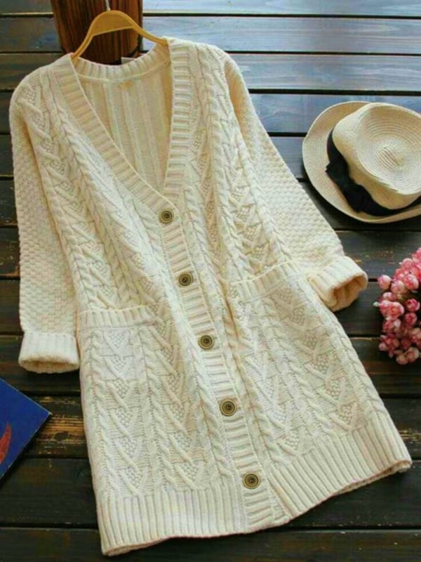 Moterų poliesterio megztinis kardiganas, atvira apykaklė, ilgomis rankovėmis, vidutinio ilgio