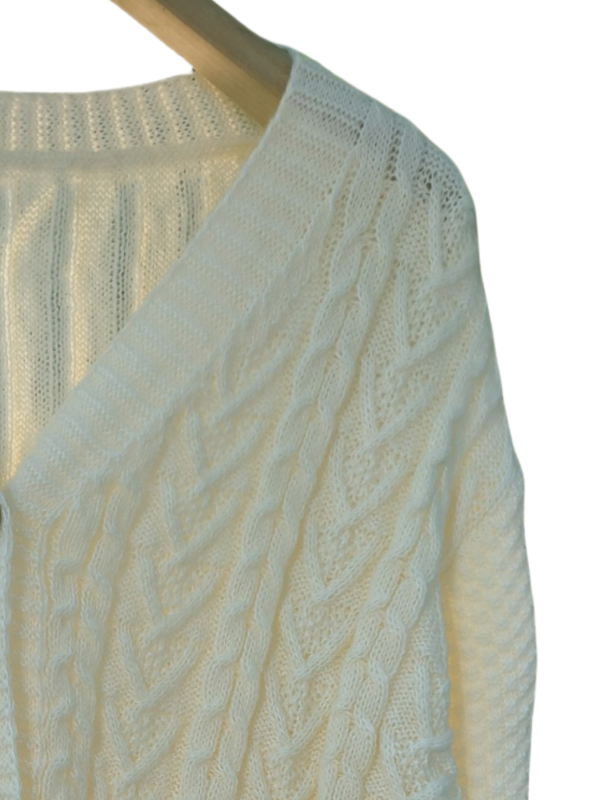 Moterų poliesterio megztinis kardiganas, atvira apykaklė, ilgomis rankovėmis, vidutinio ilgio