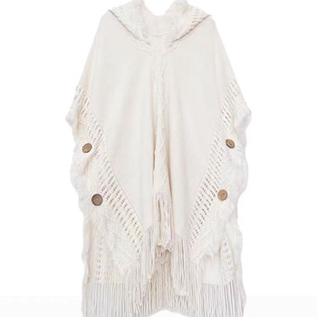 Akril bohem stílusú kapucnis ujjatlan pulóver, középhosszú.