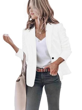 Női egyszínű Casual blézer-kardigán, hosszú ujjú, gallér rever, egygombos zárás, poliészter-spandex keverék, tavasz 2025