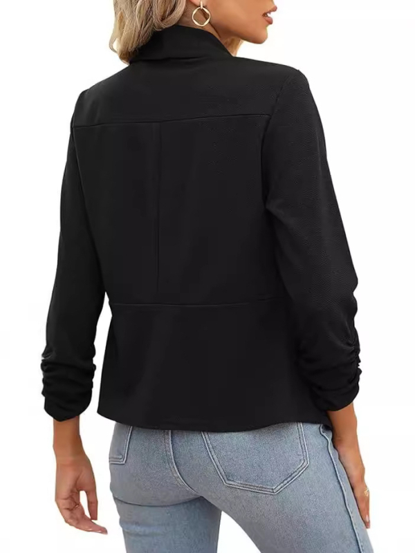 Női elől nyitható kardigán-zakó, karcsú szabás, 3/4 ujjak, zakónyak, poliészter