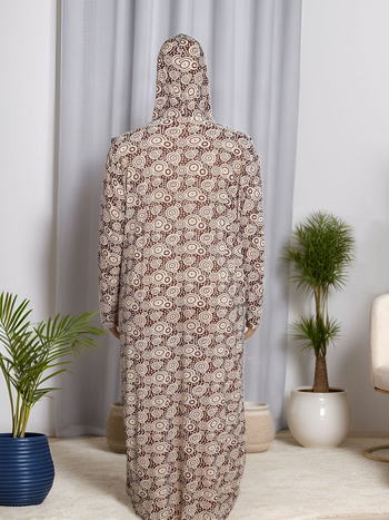 Αμπάγια με φλοράλ εκτύπωση, μακρύ φόρεμα με μακριά μανίκια, Ice Silk ύφασμα, πολυεστέρας-σπάντεξ ανάμειξη