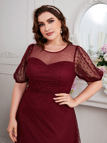 Φόρεμα κουμπάρας από σιφόν, μακρύ σε γραμμή Α, στρογγυλό λαιμό, κομψό στυλ, 95% πολυεστέρας