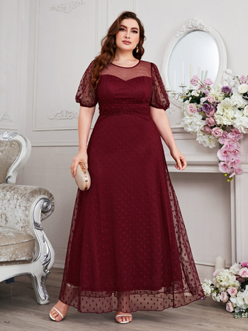 Φόρεμα κουμπάρας από σιφόν, μακρύ σε γραμμή Α, στρογγυλό λαιμό, κομψό στυλ, 95% πολυεστέρας