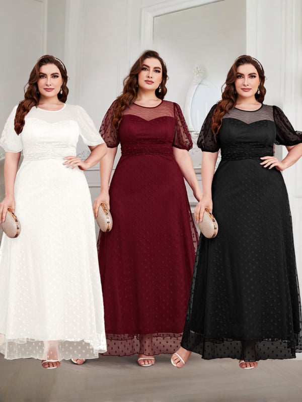 Φόρεμα κουμπάρας από σιφόν, μακρύ σε γραμμή Α, στρογγυλό λαιμό, κομψό στυλ, 95% πολυεστέρας