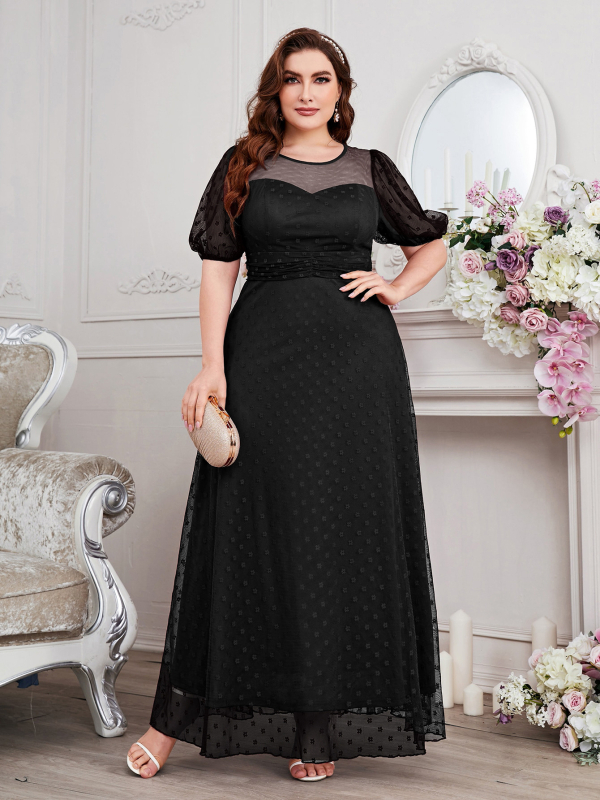 Φόρεμα κουμπάρας από σιφόν, μακρύ σε γραμμή Α, στρογγυλό λαιμό, κομψό στυλ, 95% πολυεστέρας