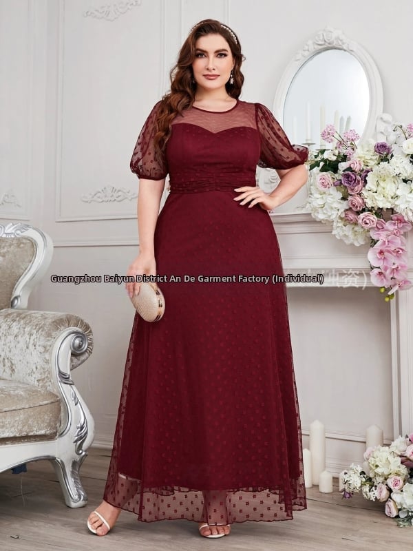 Φόρεμα κουμπάρας από σιφόν, μακρύ σε γραμμή Α, στρογγυλό λαιμό, κομψό στυλ, 95% πολυεστέρας