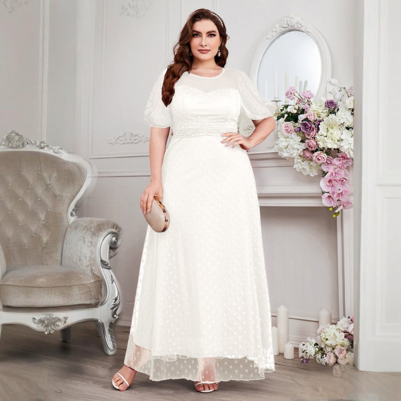 Φόρεμα κουμπάρας από σιφόν, μακρύ σε γραμμή Α, στρογγυλό λαιμό, κομψό στυλ, 95% πολυεστέρας