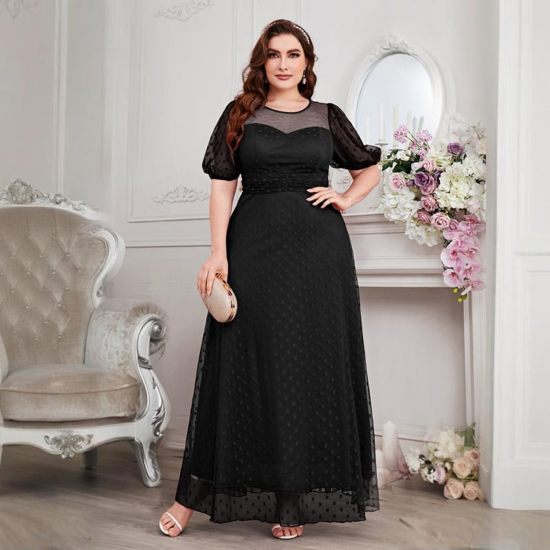 Φόρεμα κουμπάρας από σιφόν, μακρύ σε γραμμή Α, στρογγυλό λαιμό, κομψό στυλ, 95% πολυεστέρας