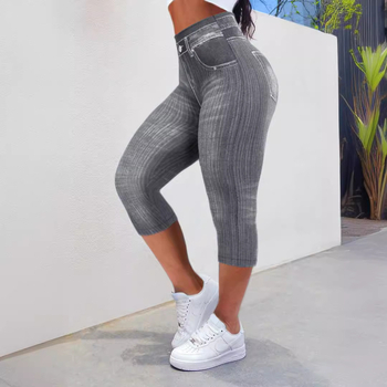 Džinsų imitacijos leggings, cropped ilgis, poliesterio-elastano mišinys, 90–95% elastano, siauras kirpimas, 3D tekstūra