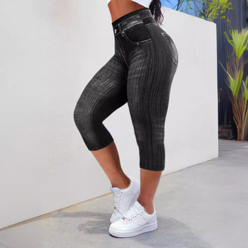 Džinsų imitacijos leggings, cropped ilgis, poliesterio-elastano mišinys, 90–95% elastano, siauras kirpimas, 3D tekstūra