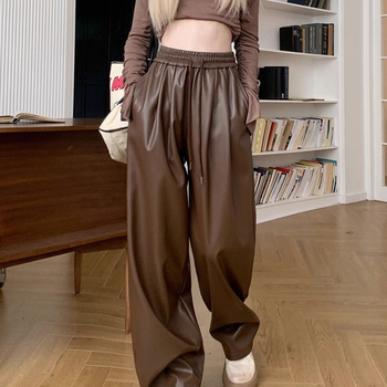 Moteriškos kasdienės kelnės su aukštu juosmeniu ir plačiomis kojomis, akrilinis audinys, mikroelastika, spaudinys