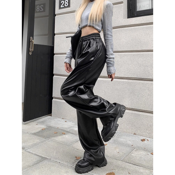 Moteriškos kasdienės kelnės su aukštu juosmeniu ir plačiomis kojomis, akrilinis audinys, mikroelastika, spaudinys