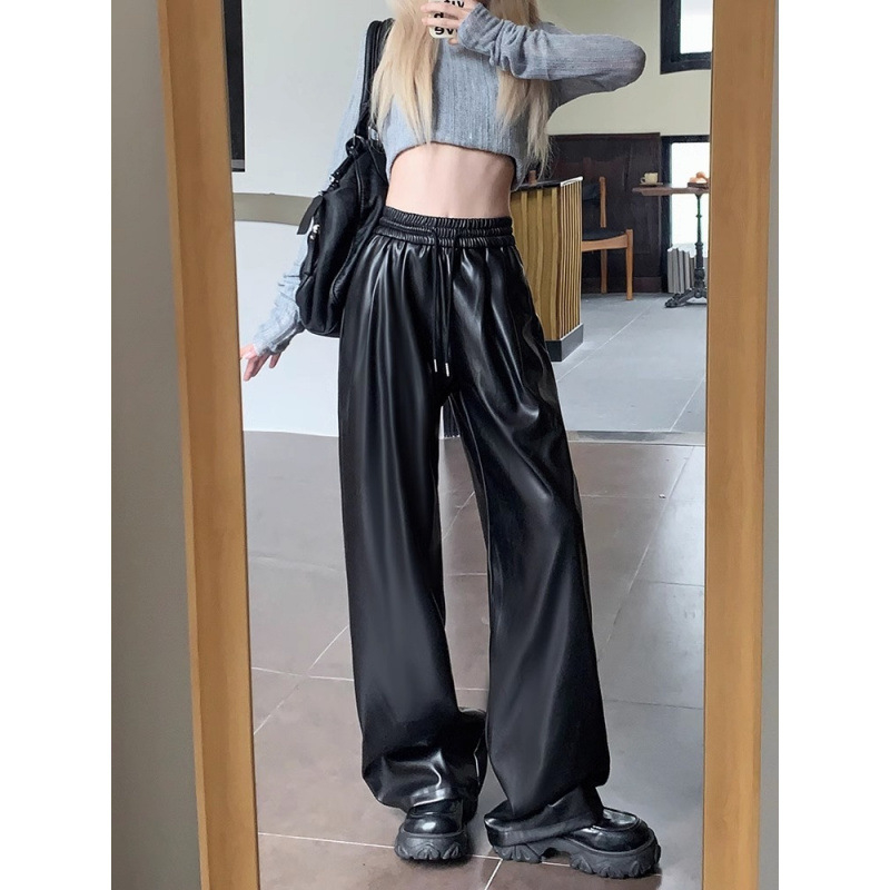 Moteriškos kasdienės kelnės su aukštu juosmeniu ir plačiomis kojomis, akrilinis audinys, mikroelastika, spaudinys