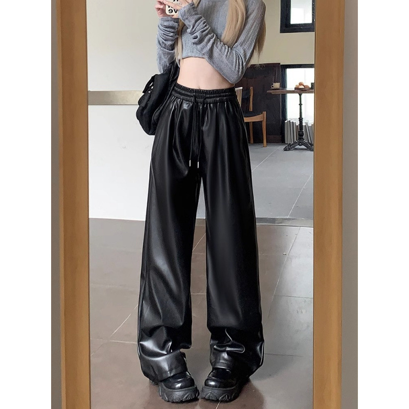 Moteriškos kasdienės kelnės su aukštu juosmeniu ir plačiomis kojomis, akrilinis audinys, mikroelastika, spaudinys