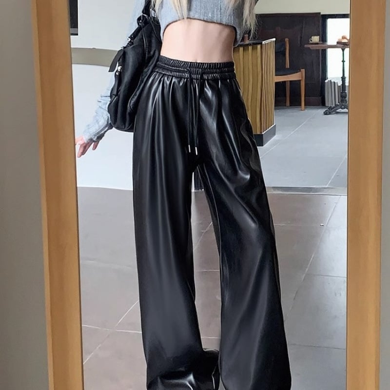 Moteriškos kasdienės kelnės su aukštu juosmeniu ir plačiomis kojomis, akrilinis audinys, mikroelastika, spaudinys