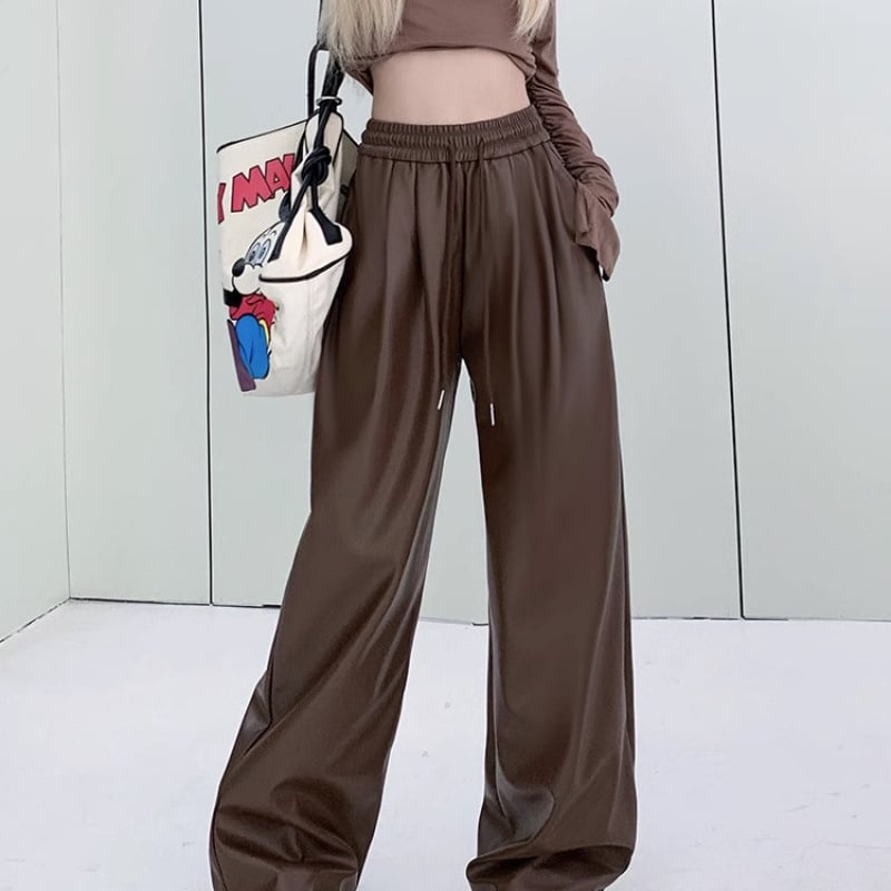 Moteriškos kasdienės kelnės su aukštu juosmeniu ir plačiomis kojomis, akrilinis audinys, mikroelastika, spaudinys