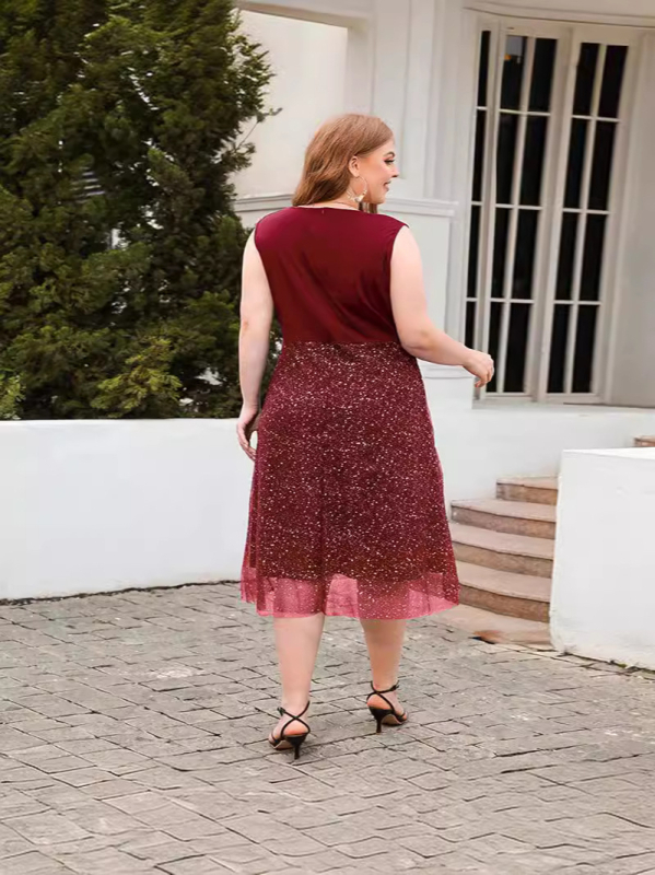 Rochie fără mâneci cu decolteu în V, croială A-line, talie înaltă, din amestec poliester/acril