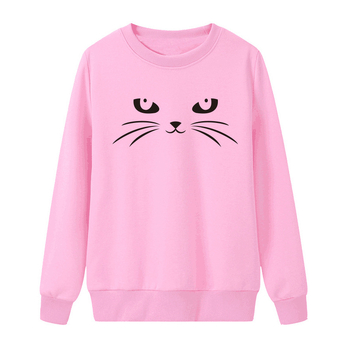 Pulover din bumbac cu imprimeu de pisică, guler rotund, mâneci lungi, croială slim, toamnă 2023
