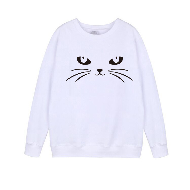 Pulover din bumbac cu imprimeu de pisică, guler rotund, mâneci lungi, croială slim, toamnă 2023