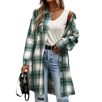 Dryžuotas poliesterio ilgas švarko-palaidinė su apykakle, ilgomis rankovėmis