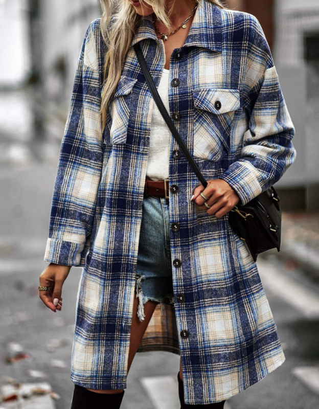 Dryžuotas poliesterio ilgas švarko-palaidinė su apykakle, ilgomis rankovėmis