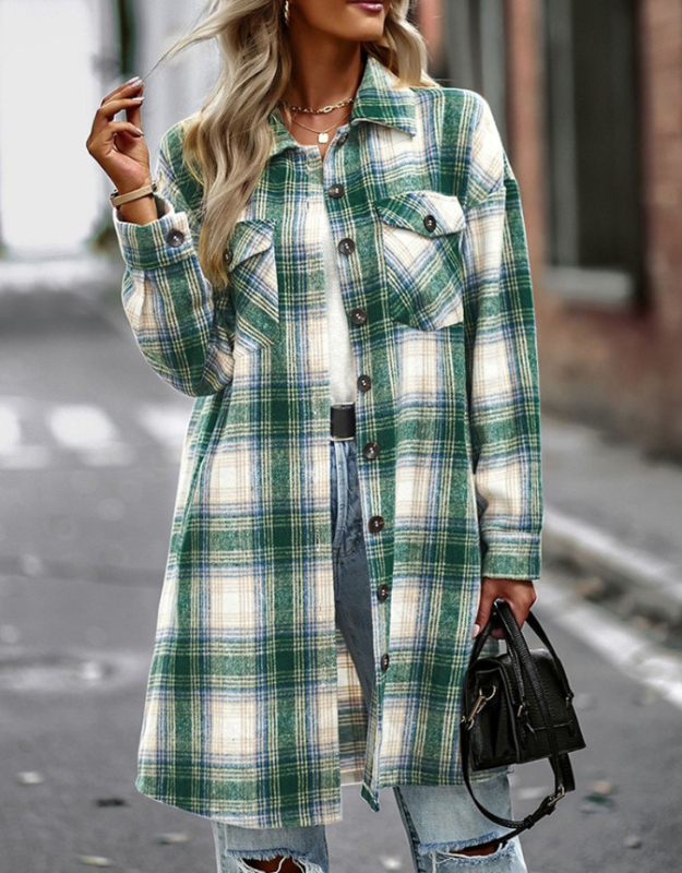 Dryžuotas poliesterio ilgas švarko-palaidinė su apykakle, ilgomis rankovėmis