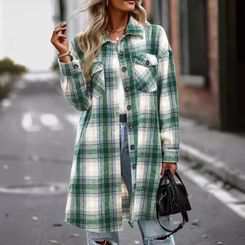 Dryžuotas poliesterio ilgas švarko-palaidinė su apykakle, ilgomis rankovėmis